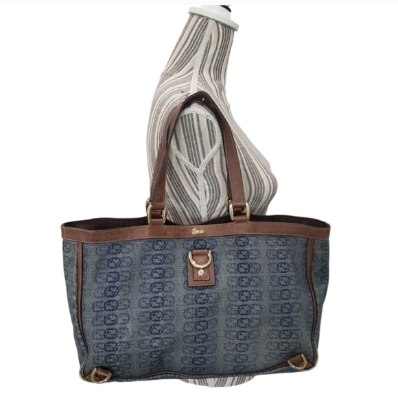 Gucci RARE Denim Abbey Blue and Brown Tote Bag - Picture 7 of 17